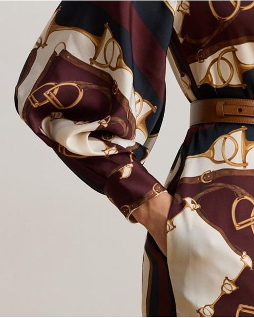 Ralph Lauren Brown Equestrian-Print Twill Midi Shirtdress