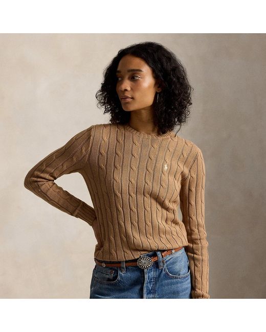 Polo Ralph Lauren Brown Cable-Knit Cotton Crewneck Jumper