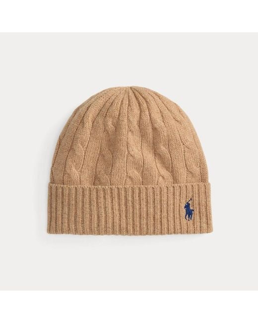 Berretto in lana e cashmere a trecce di Polo Ralph Lauren in Natural