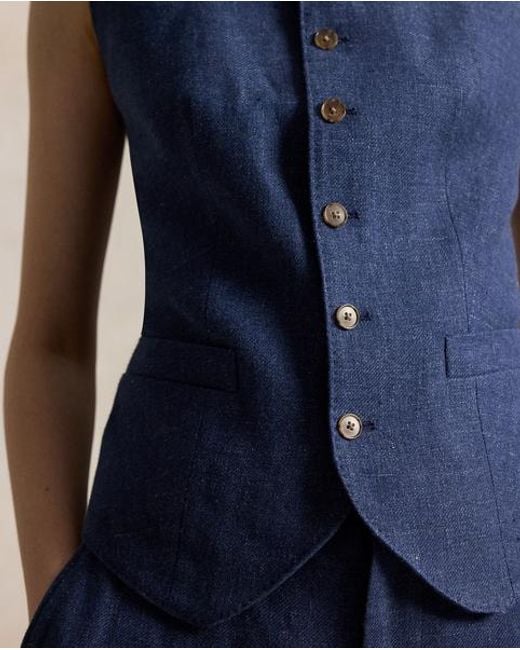 Polo Ralph Lauren Blue Buttoned Linen-Cotton Waistcoat