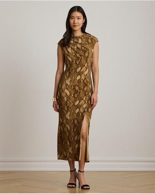 Ralph Lauren Metallic Python-Print Jersey Cap-Sleeve Dress
