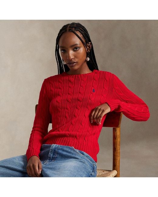 Polo Ralph Lauren Red Cable-Knit Cotton Crewneck Sweater