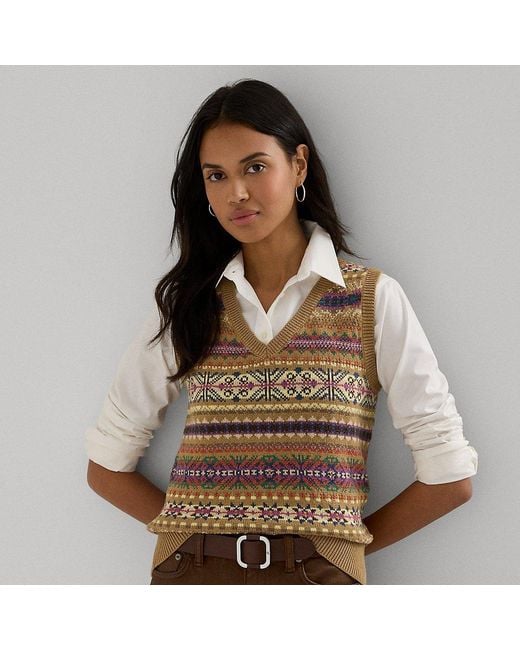 Ralph Lauren Brown Ralph Lauren Fair Isle Cotton-linen Sweater Vest