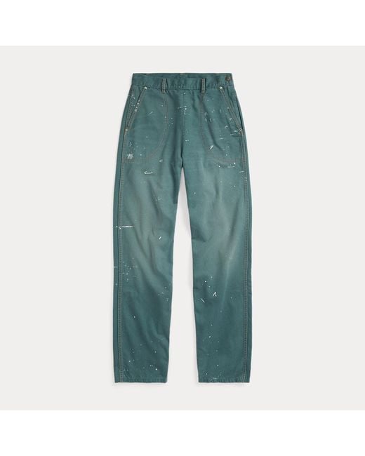 Pantaloni in twill con schizzi vernice di RRL in Green