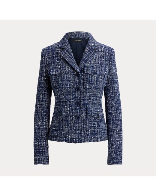 Ralph Lauren Blue Cotton-Blend Bouclé Blazer