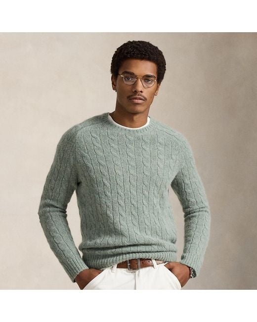 Polo Ralph Lauren Green Suede-Patch Cable-Knit Sweater for men