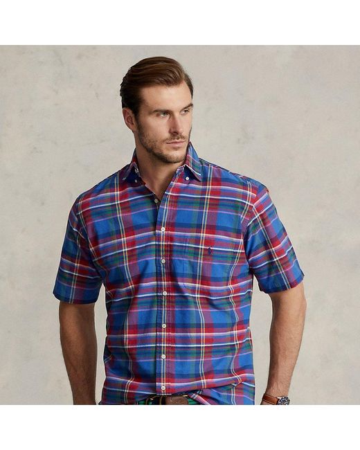 Taglie Plus - Camicia Oxford scozzese da Uomo di Ralph Lauren in Blu | Lyst