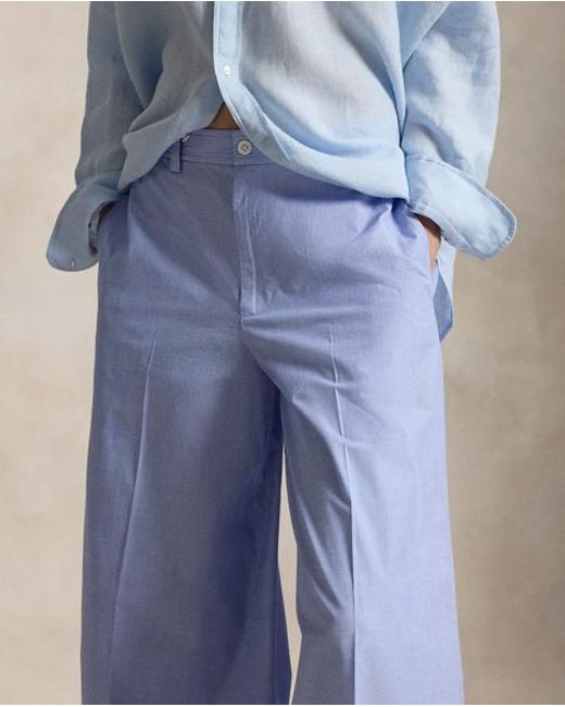 Polo Ralph Lauren Blue Cotton Relaxed Wide-Leg Trousers