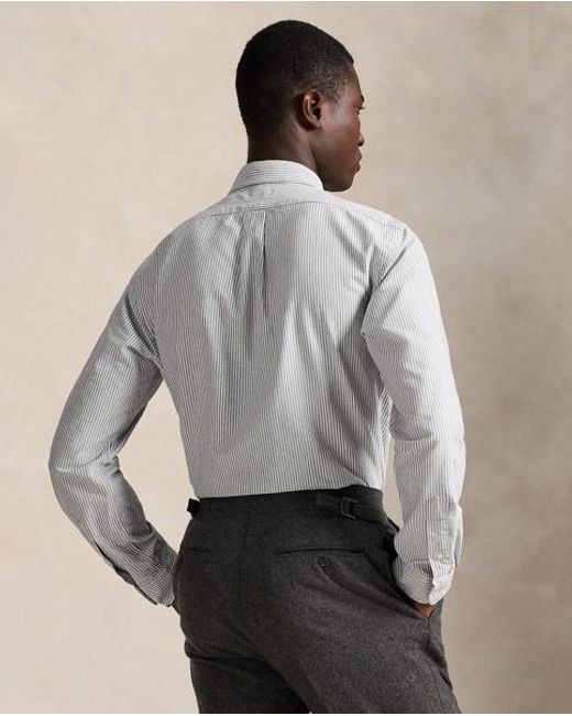 Polo Ralph Lauren Gray Custom Fit Striped Oxford Shirt for men