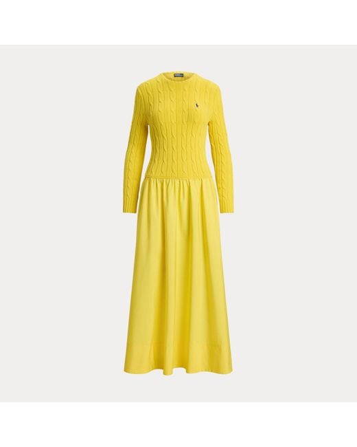 Polo Ralph Lauren Yellow Cable-Knit Bodice Cotton Dress