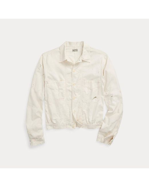 RRL White Paint-splatter Sateen Work Jacket for men