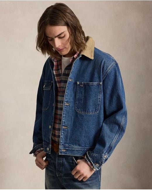 Ralph Lauren Blue Denim Corduroy-Collar Trucker Jacket for men