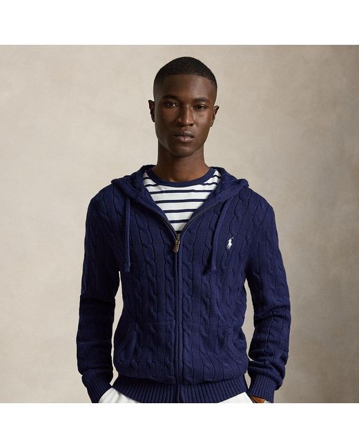 Polo Ralph Lauren Blue Cable-Knit Cotton Hooded Sweater for men
