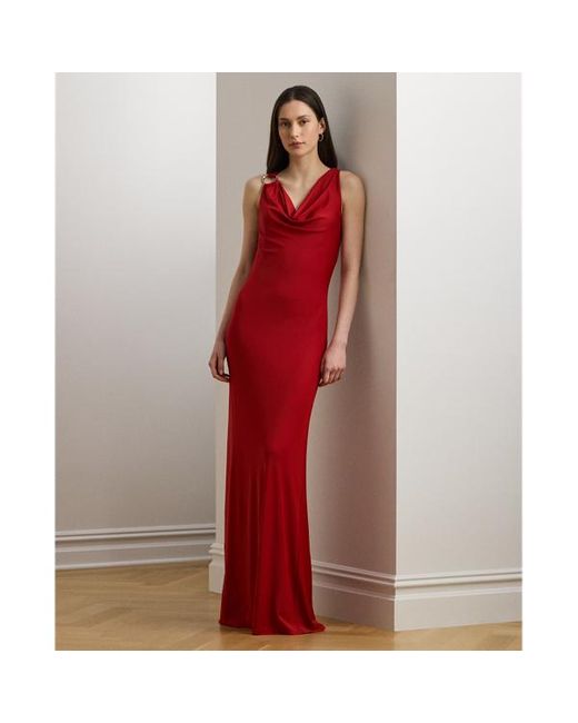 Abito in jersey con collo ad anello di Ralph Lauren in Red