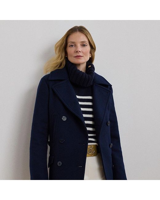 Ralph Lauren Blue Wool-Blend Twill Peacoat