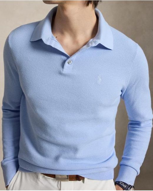 Ralph Lauren Blue Performance Polo-Collar Jumper for men