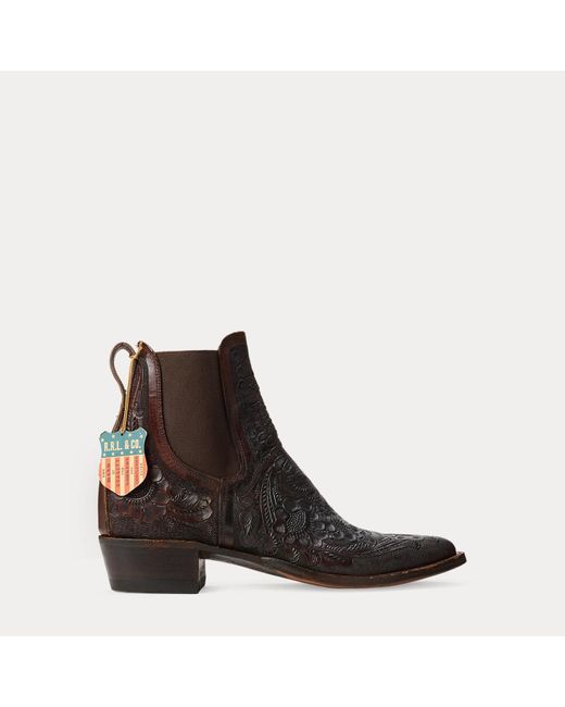Ralph Lauren Black Plainview Hand-Tooled Leather Boot for men