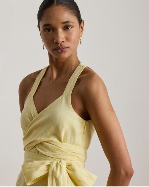Ralph Lauren Metallic Striped Tie-Front Linen Midi Dress