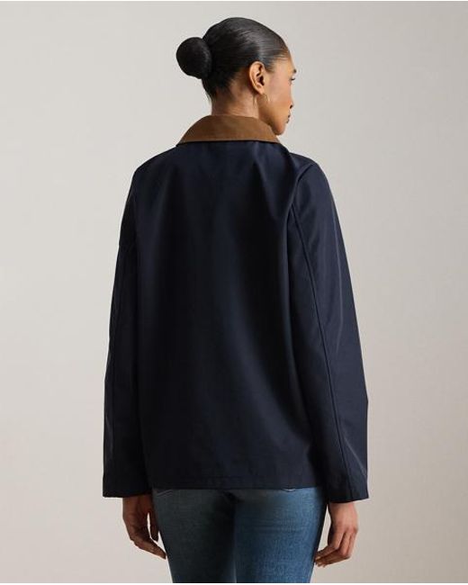 Ralph Lauren Blue Twill-Trim Bonded Jersey Barn Jacket