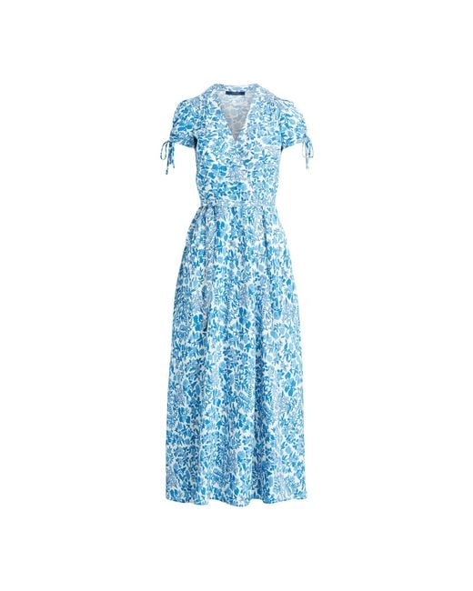 Polo Ralph Lauren Blue Floral Crepe Wrap Dress
