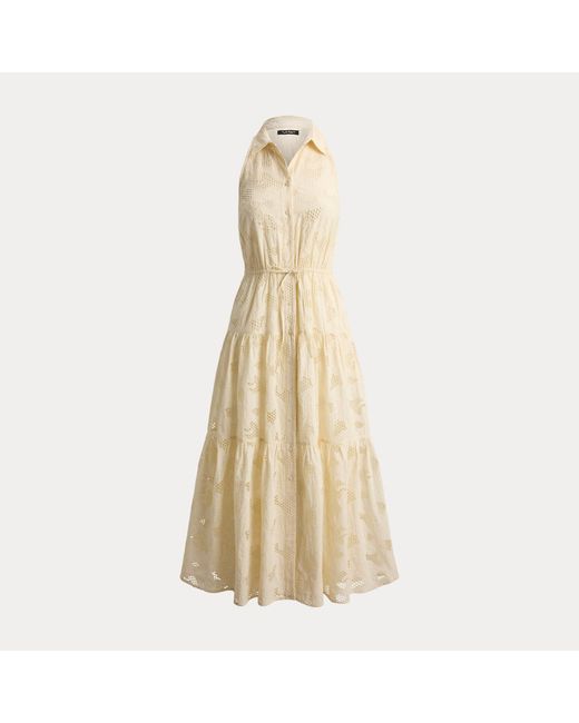 Ralph Lauren Natural Floral-Eyelet Voile Tiered Shirtdress