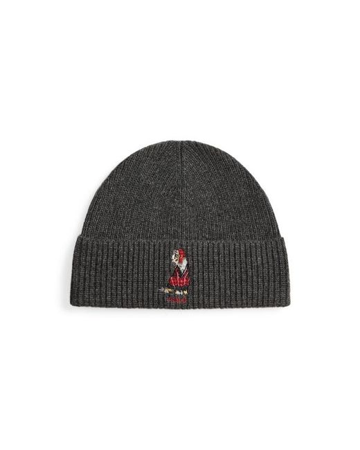 Polo Ralph Lauren Black Dog-Embroidered Rib-Knit Beanie for men