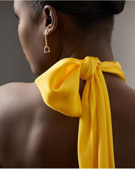 Ralph Lauren Yellow Chilton Stretch Satin Evening Dress