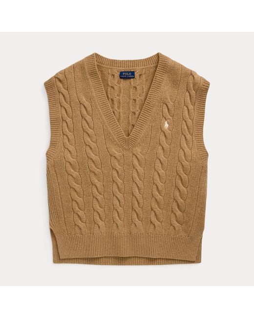 Polo Ralph Lauren Natural Woll-Kaschmir-Pullunder Mit Zopfmuster