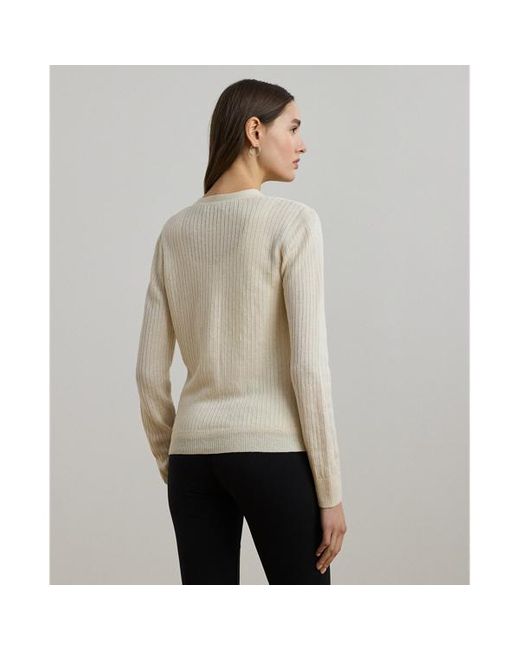 Cardigan a coste con scollo a V di Ralph Lauren in Natural