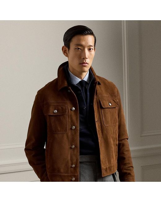 Ralph Lauren Brown Weaver Suede Trucker Jacket for men