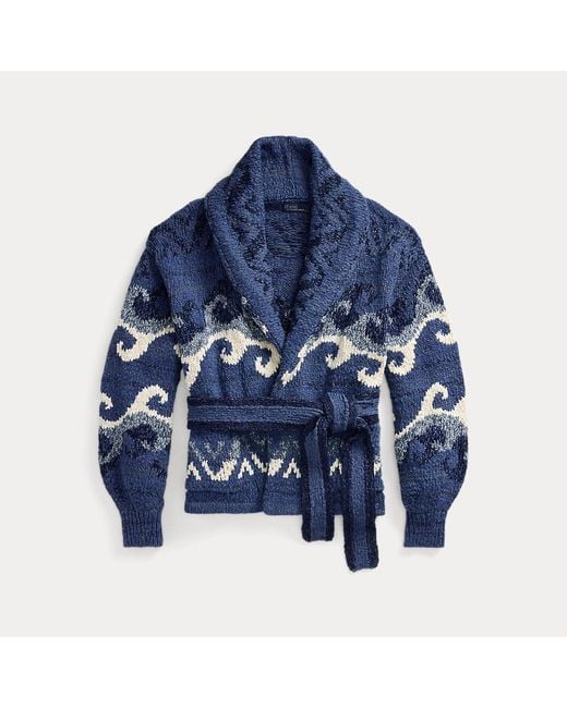 Polo Ralph Lauren Vest Met Sjaalkraag En Motief Van Golven in het Blue