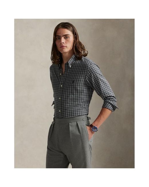 Camicia in twill scozzese Custom-Fit di Polo Ralph Lauren in Gray da Uomo