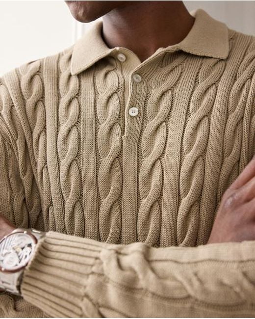 Ralph Lauren Brown Cable-Knit Cotton-Silk Polo Jumper for men
