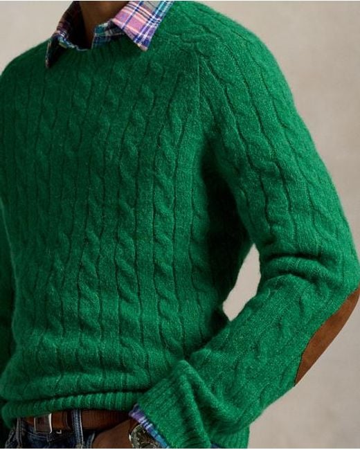 Pull Torsadé À Renforts En Daim Polo Ralph Lauren pour homme en coloris Green