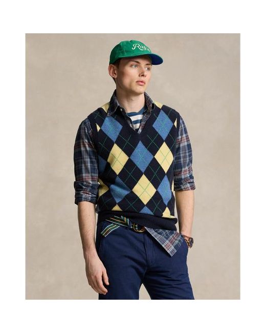 Polo Ralph Lauren Blue Argyle Cashmere-blend Sleeveless Jumper for men