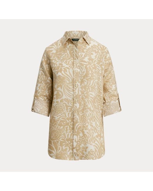 Camisa De Lino Relaxed Fit Con Flores Ralph Lauren de color Natural
