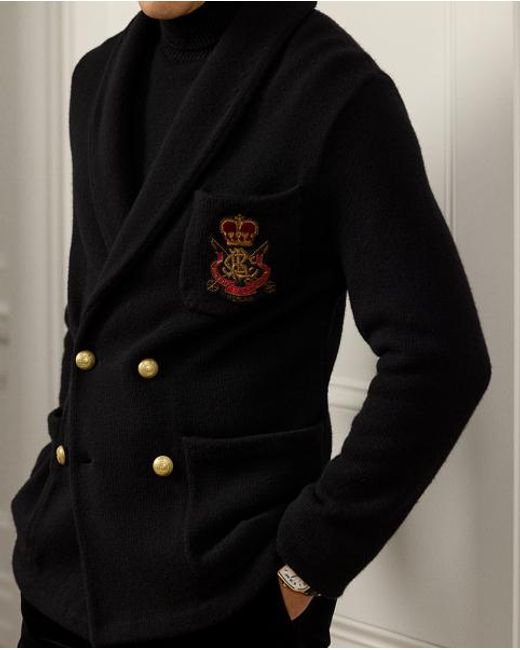 Ralph Lauren Black Bullion-Patch Cashmere Blazer Cardigan for men