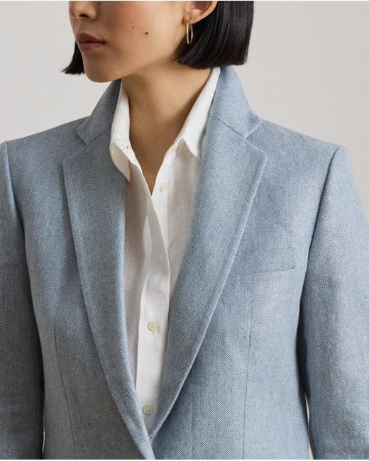 Ralph Lauren Blue Foiled Basket-Weave Linen-Cotton Blazer