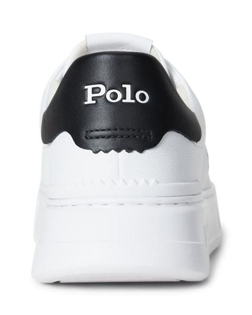 Ralph Lauren White Rlite Court Tumbled Leather Trainer for men