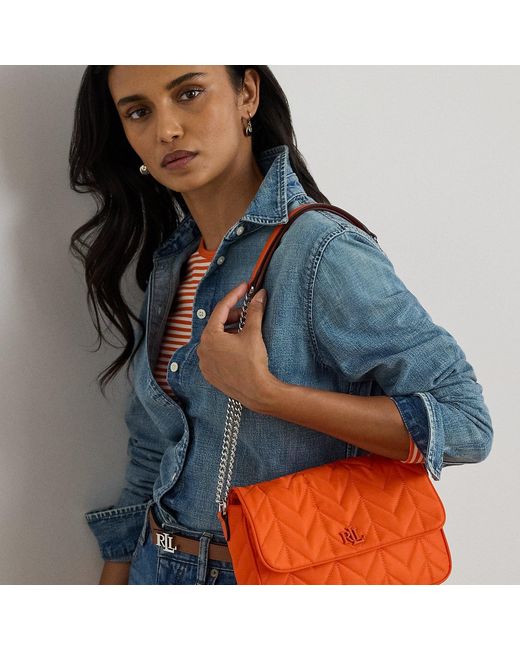 Ralph Lauren Blue Quilted Medium Stevie Messenger Bag