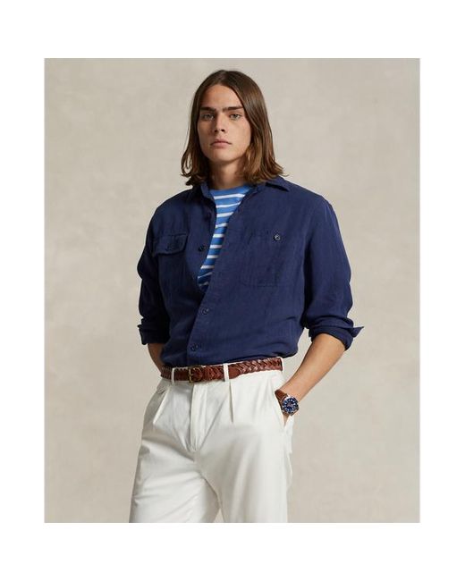 Polo Ralph Lauren Blue Classic Fit Linen-silk Twill Workshirt for men