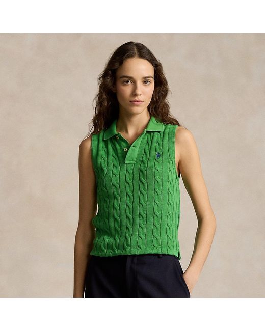 Polo Ralph Lauren Green Verkürztes Poloshirt mit Zopfmuster