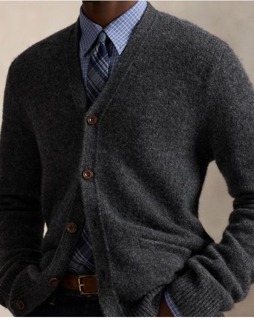 Polo Ralph Lauren Black Suede-Patch Wool-Blend Cardigan for men