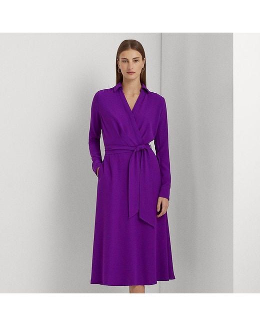 Lauren by Ralph Lauren Purple Surplice Georgette Midi Dress