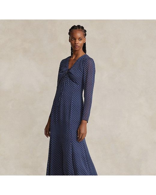 Ralph Lauren Blue Geblümtes Kleid aus Knittergeorgette