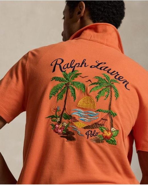 Polo Ralph Lauren Orange Standard Fit Mesh Graphic Polo Shirt for men