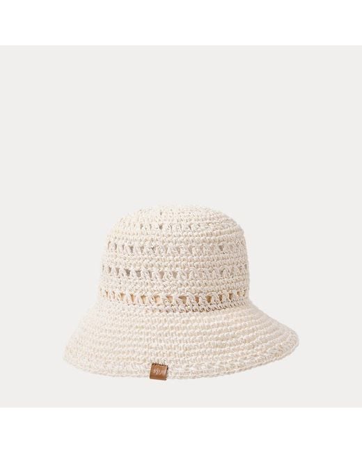 Lauren by Ralph Lauren White Crocheted Straw Bucket Hat