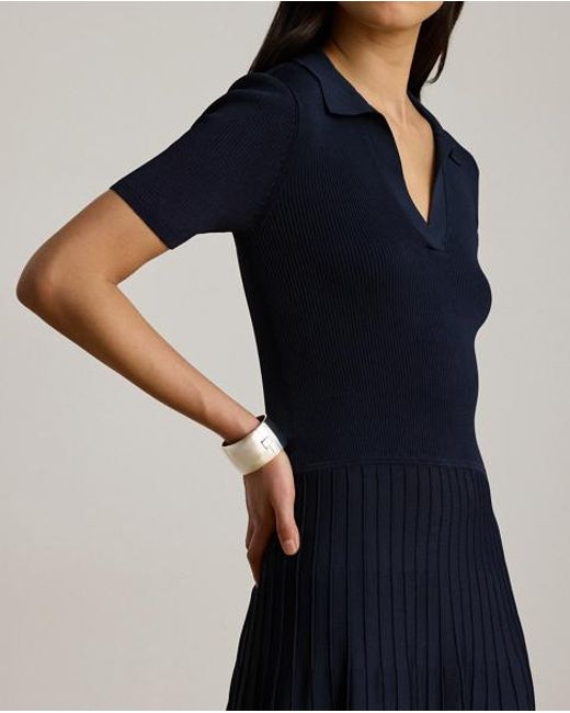 Ralph Lauren Blue Rib-Knit Short-Sleeve Jumper Dress