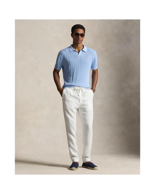 Ralph Lauren Linen Johnny-Collar Sweater in Blue for Men | Lyst