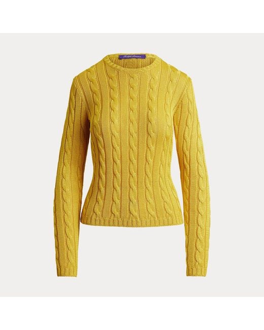 Ralph Lauren Yellow Cable-Knit Silk Crewneck Sweater